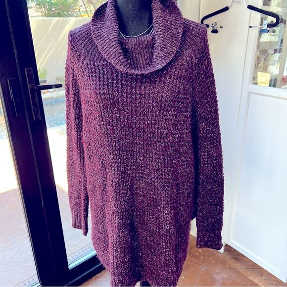 HOST PIC BOHO  Free People Dylan Tweedy Cowl Neck Sweater Plum color SZ M - Picture 2 of 9